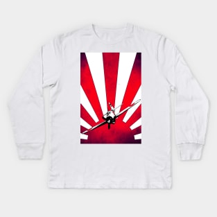 Mitsubishi A6M Zero Fighter on the rising sun flag Kids Long Sleeve T-Shirt